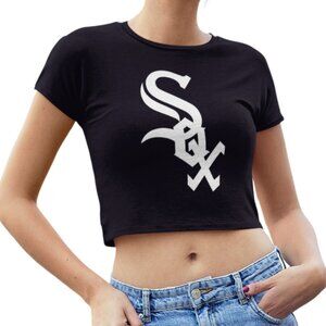 NEW Chicago White Sox Team Color Pop Form Fit Crop Top Shirt BLACK